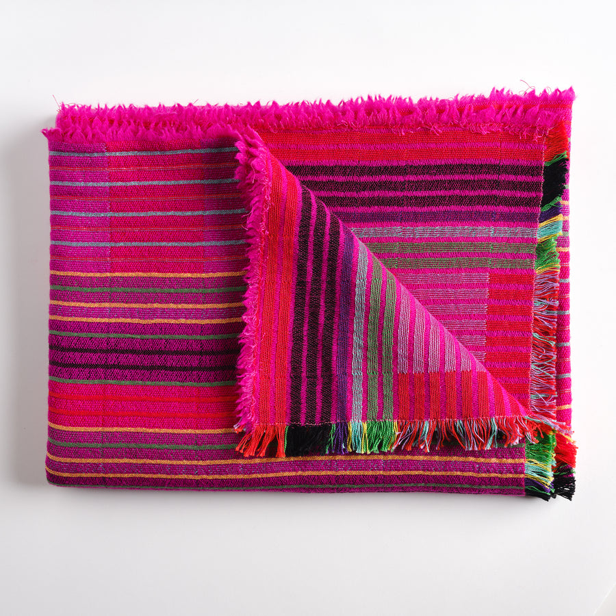 Estuary Wool Woven Blanket in Fuschia