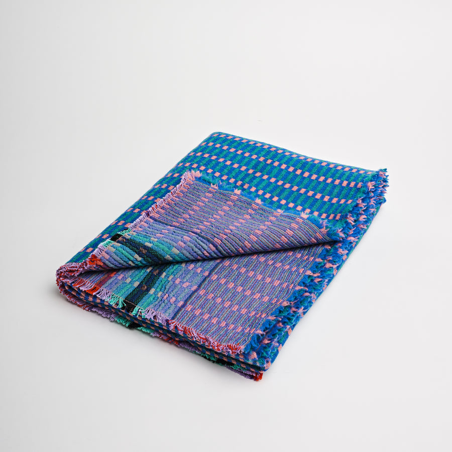 Checkers Wool Woven Blanket in Ultramarine